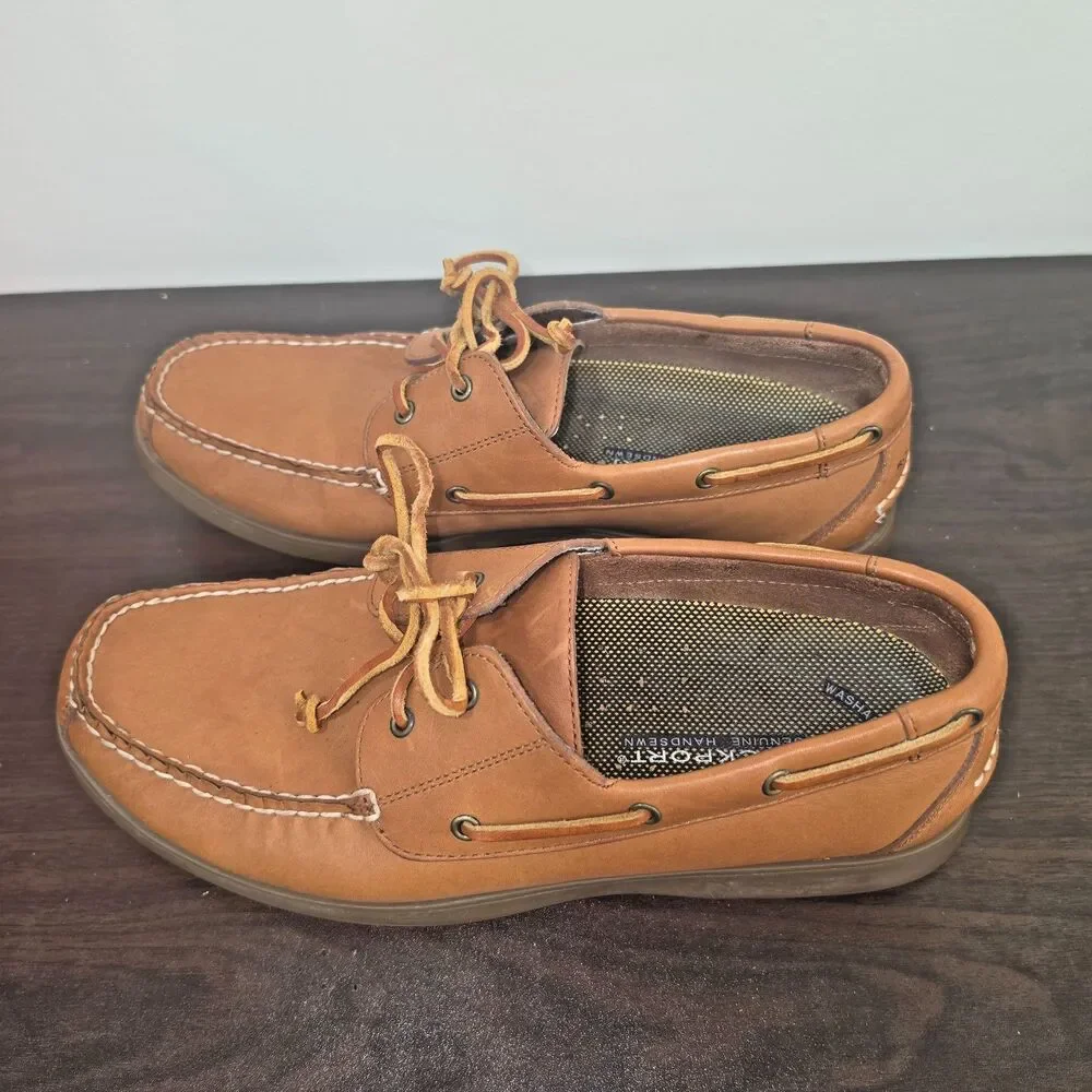 Rockport Genuine Handsewn Boat Shoes Men's 10.5M Brown Leather Moc Toe Casual